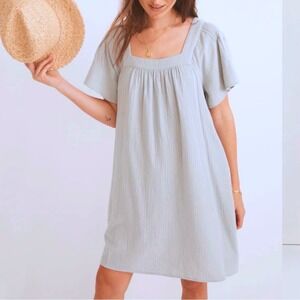 Madewell Dress M Medium Soft Gray Blue Flutter Sleeve Butterfly Lightspun Mini